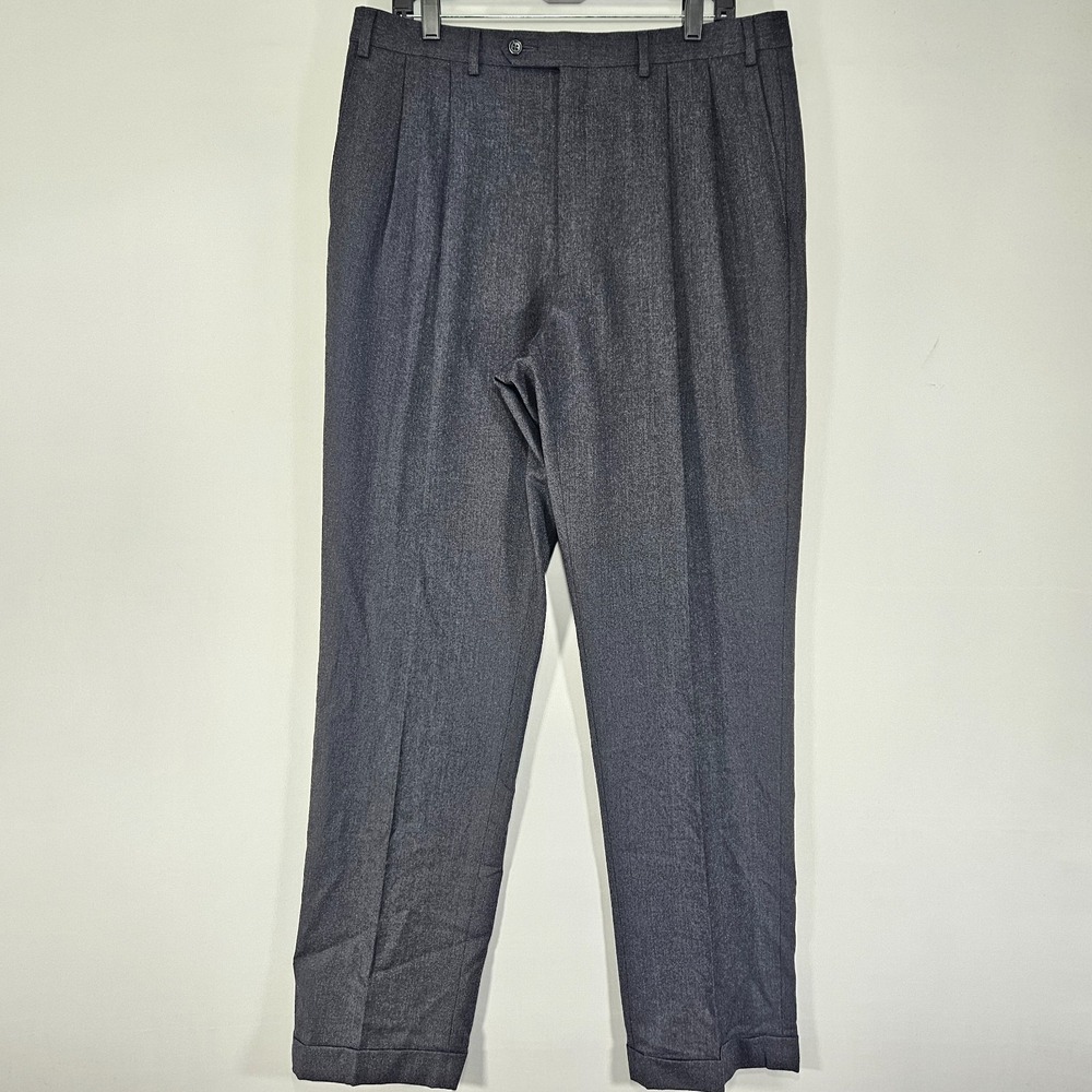 Michael‎ Kors Men's Dress Pant Trousers Pleated Cuffed Flannel Wool Gray 36x34